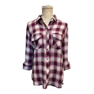 💙 6/$20 Kut form the Kloth Plaid Button Down Long Button Tab Sleeve Top M